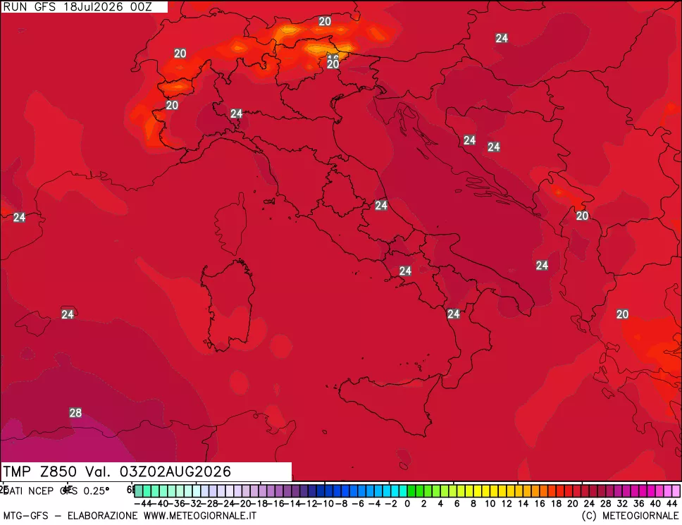 mappa 850 hPa Temp