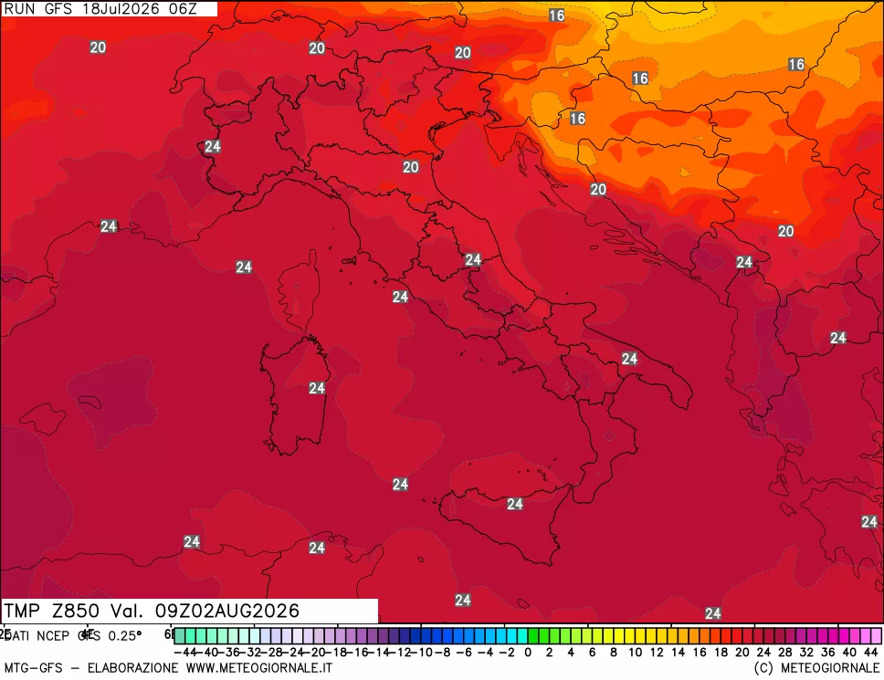 mappa 850 hPa Temp