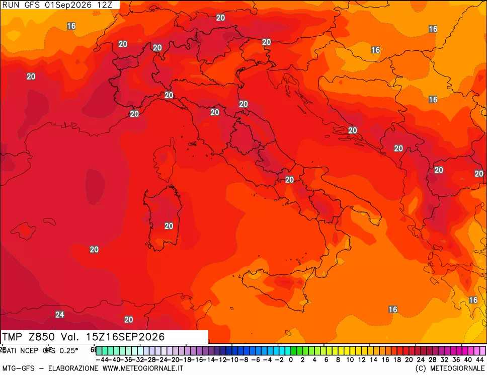 mappa 850 hPa Temp