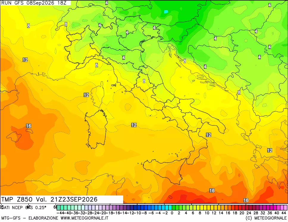 mappa 850 hPa Temp
