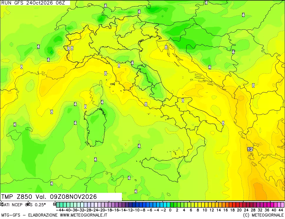 mappa 850 hPa Temp