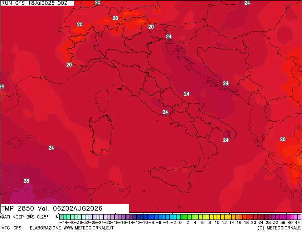mappa 850 hPa Temp