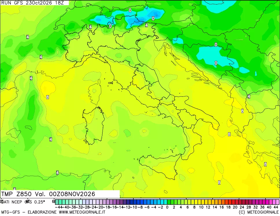 mappa 850 hPa Temp