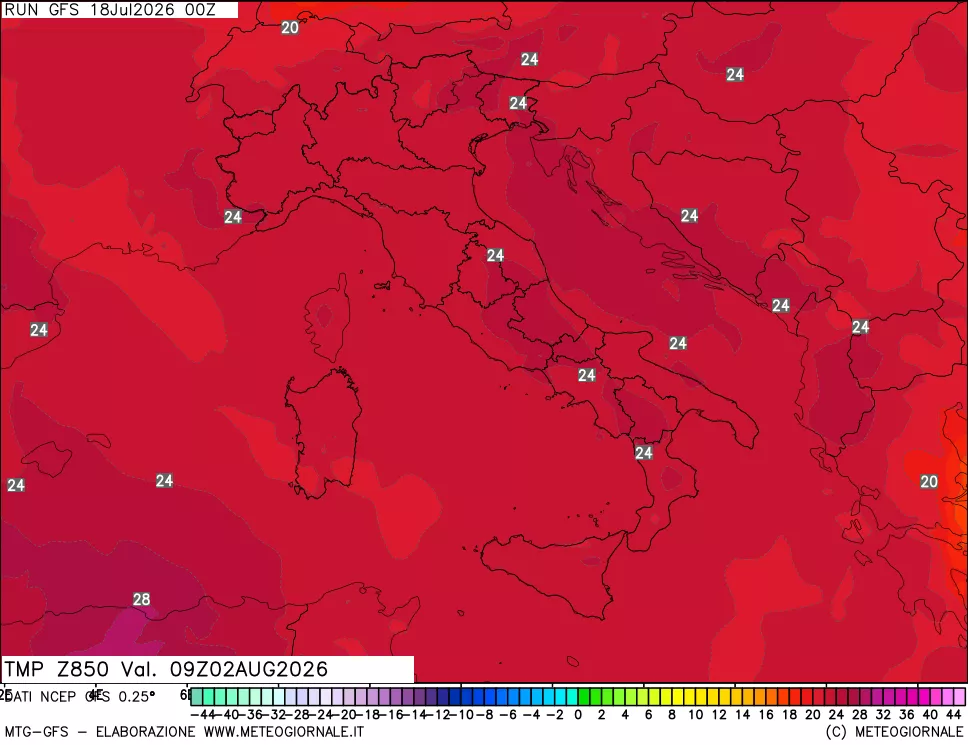 mappa 850 hPa Temp