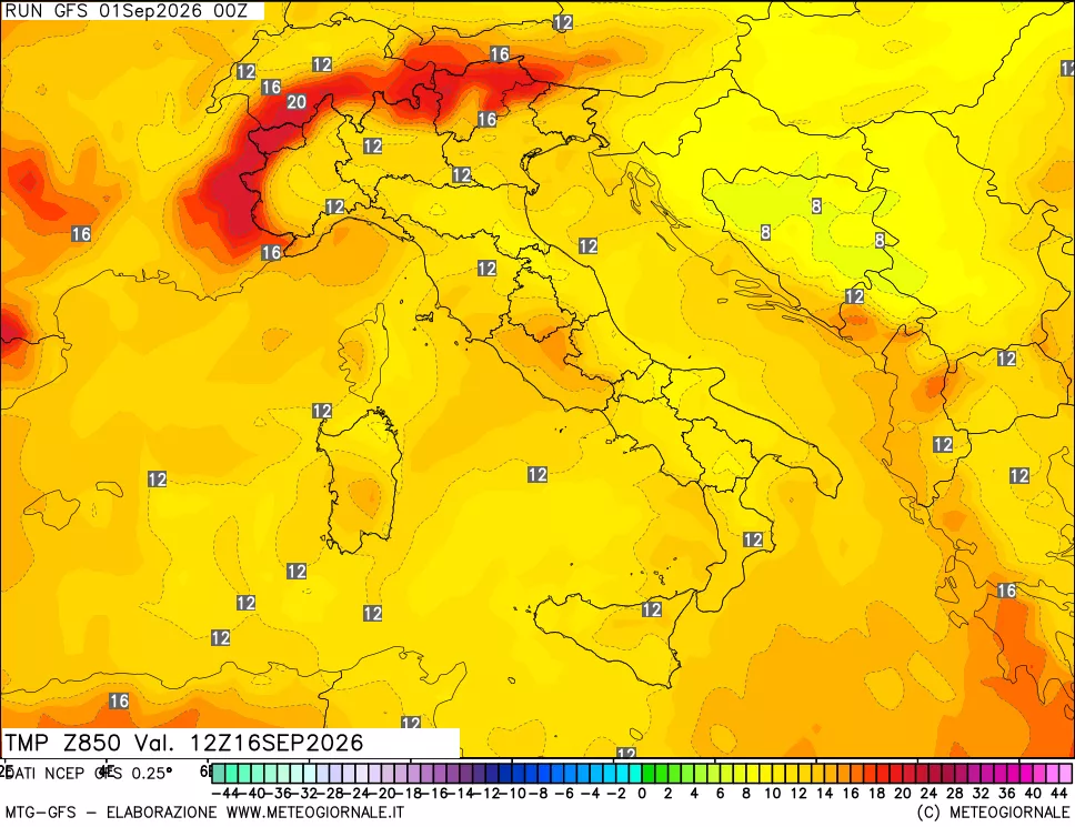 mappa 850 hPa Temp