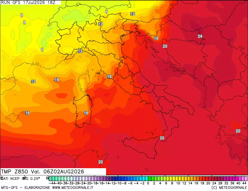 mappa 850 hPa Temp