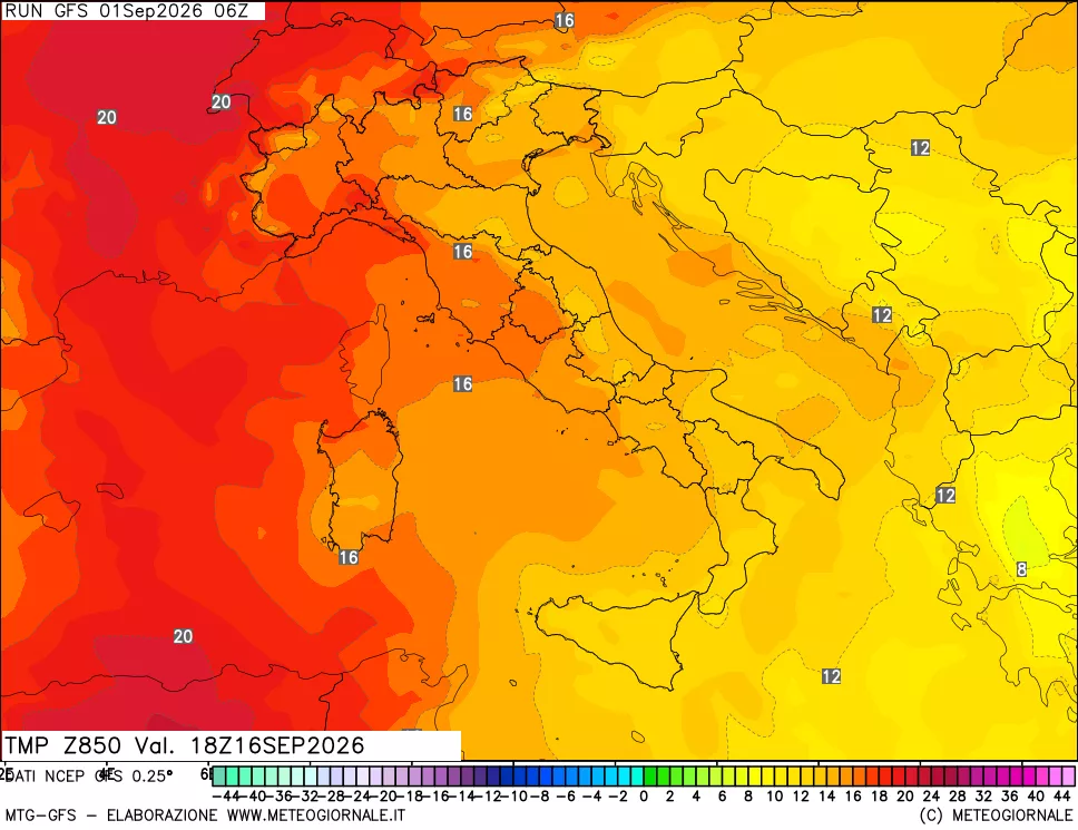 mappa 850 hPa Temp