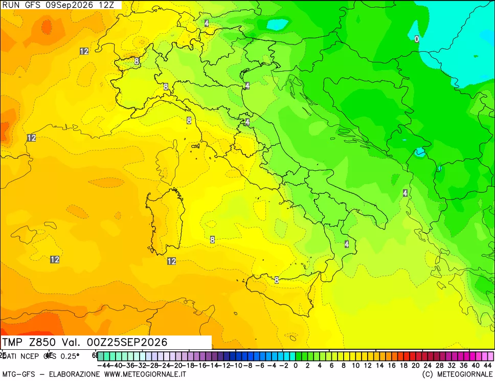 mappa 850 hPa Temp