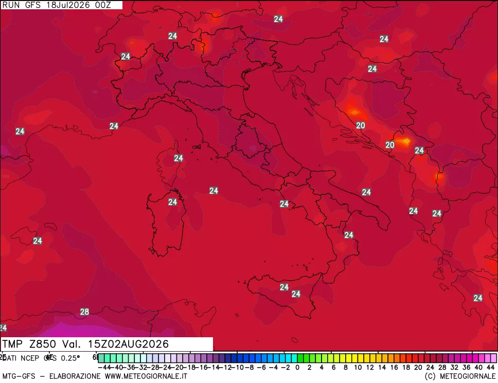 mappa 850 hPa Temp