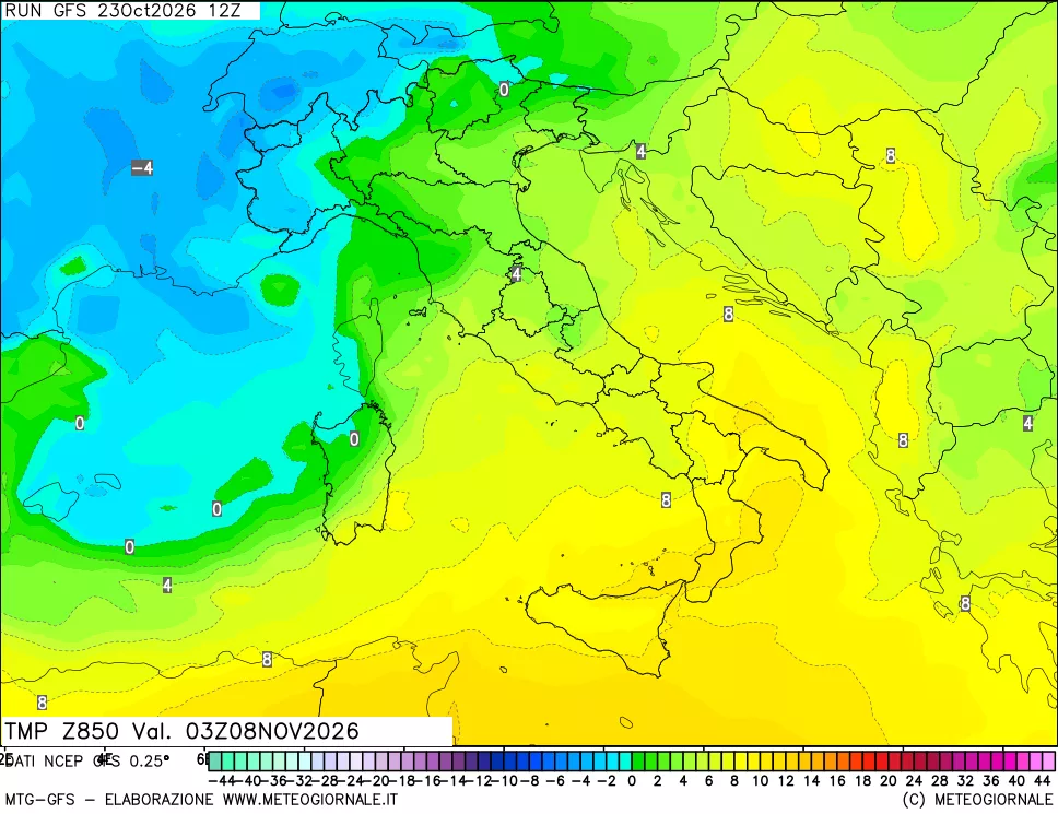 mappa 850 hPa Temp