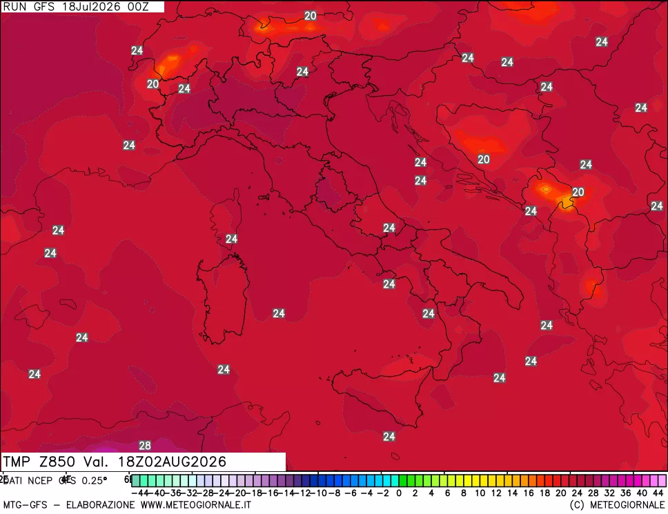 mappa 850 hPa Temp