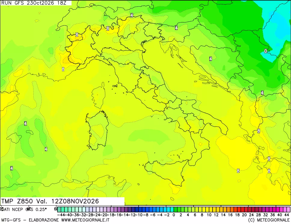 mappa 850 hPa Temp