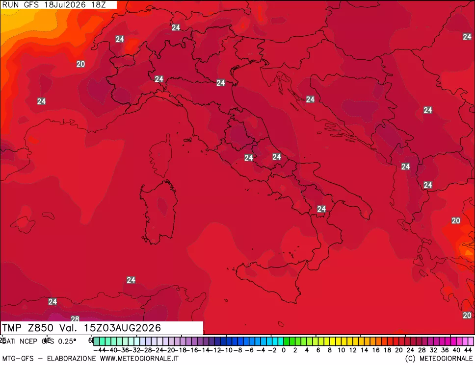 mappa 850 hPa Temp