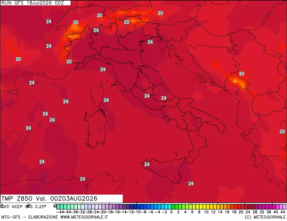 mappa 850 hPa Temp