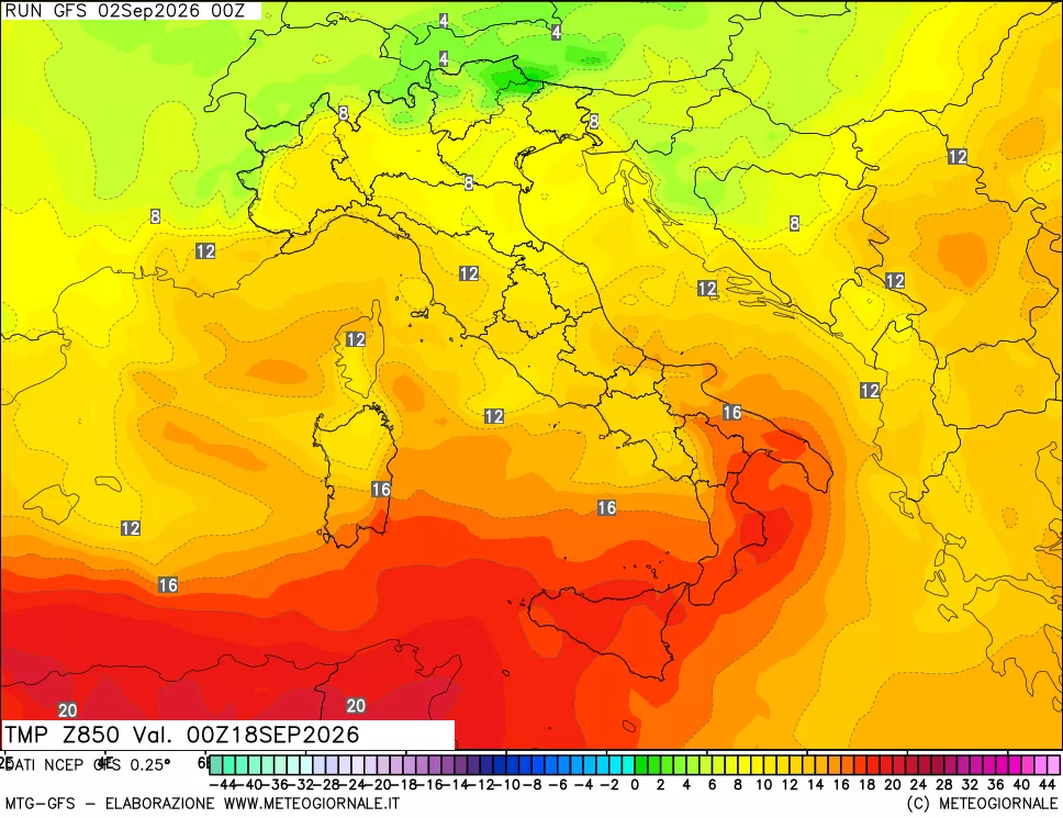 mappa 850 hPa Temp
