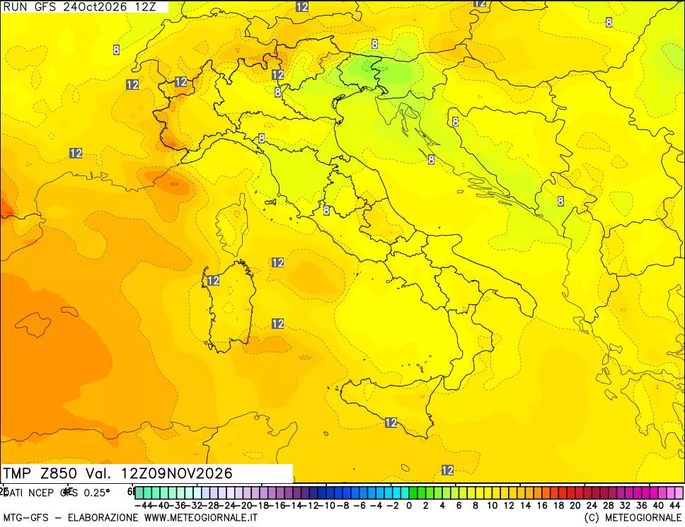 mappa 850 hPa Temp