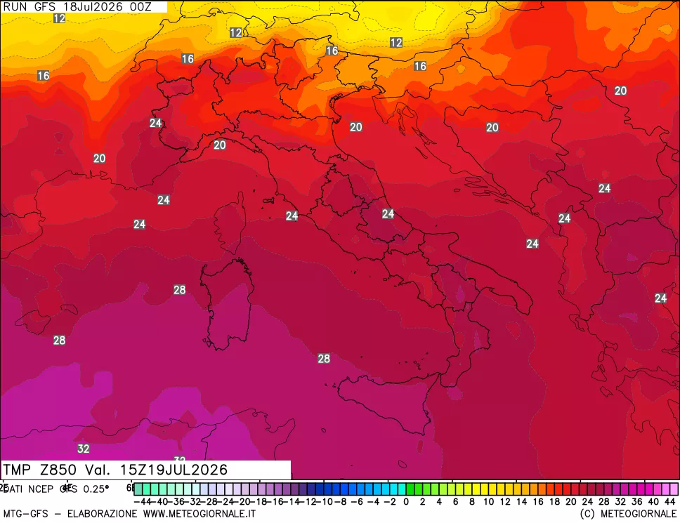 mappa 850 hPa Temp