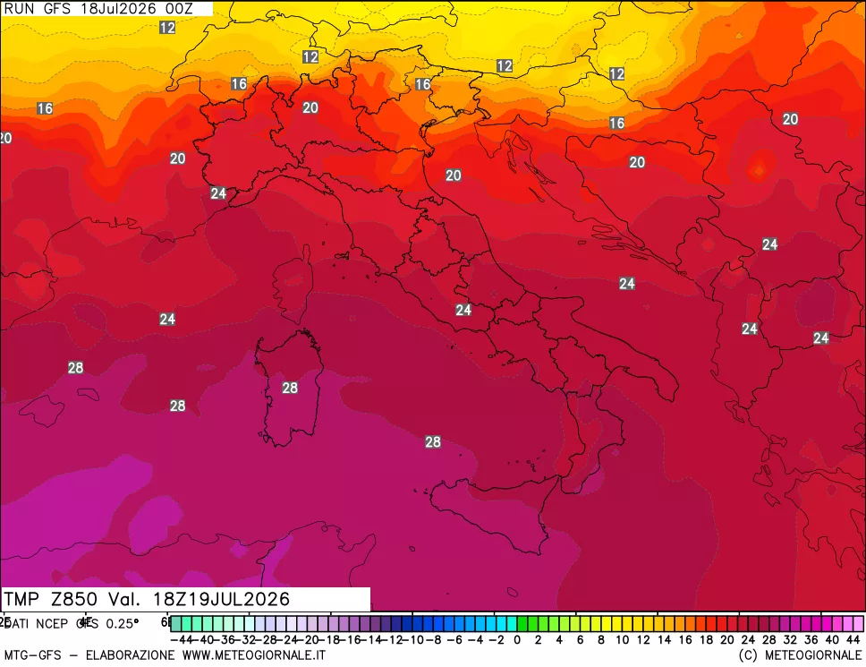 mappa 850 hPa Temp