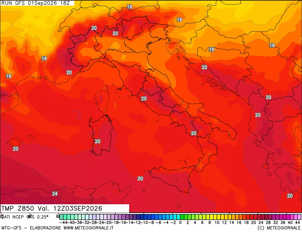 mappa 850 hPa Temp
