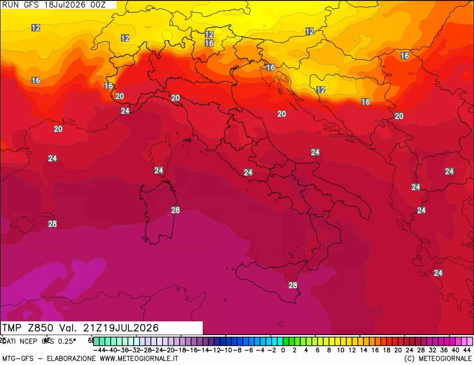 mappa 850 hPa Temp