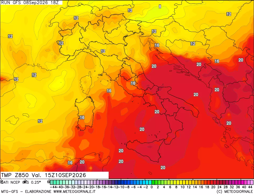mappa 850 hPa Temp