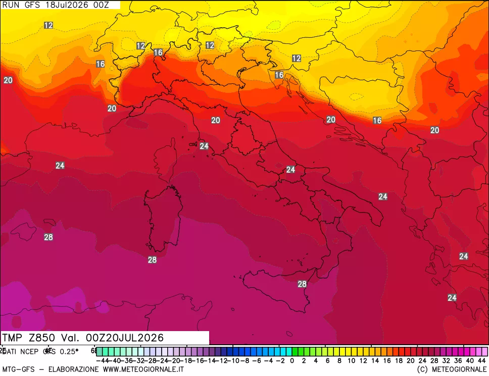 mappa 850 hPa Temp