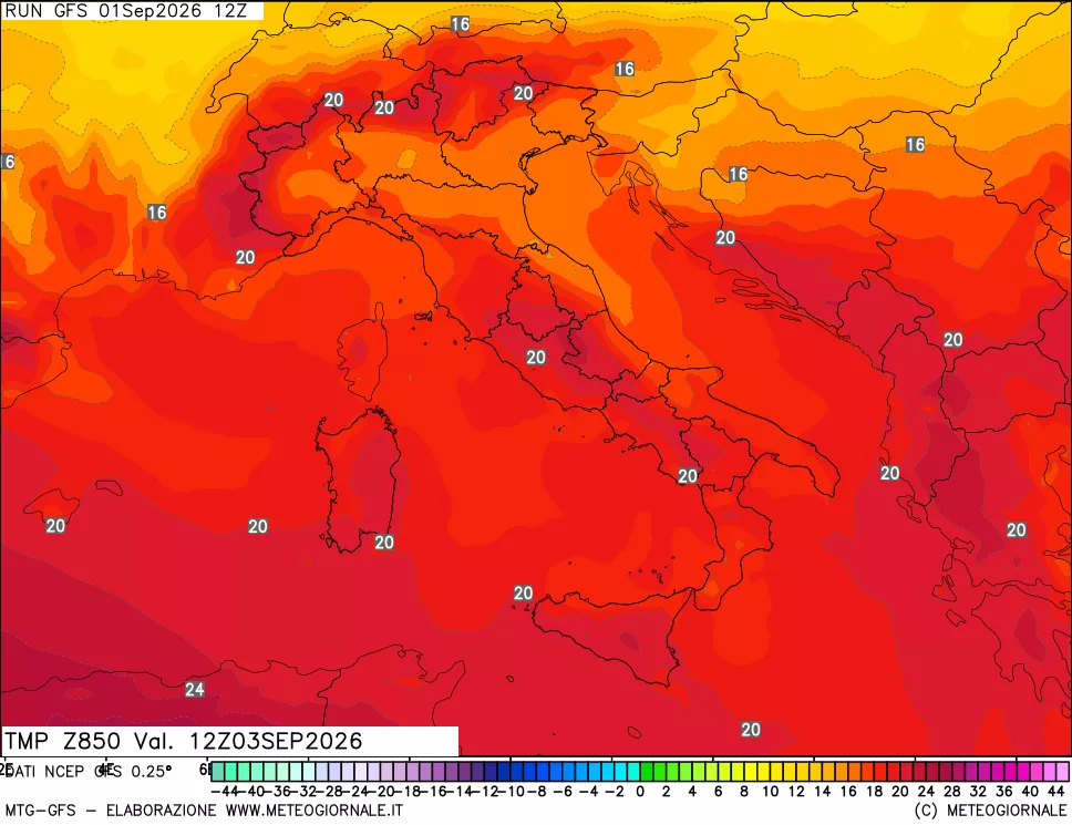 mappa 850 hPa Temp