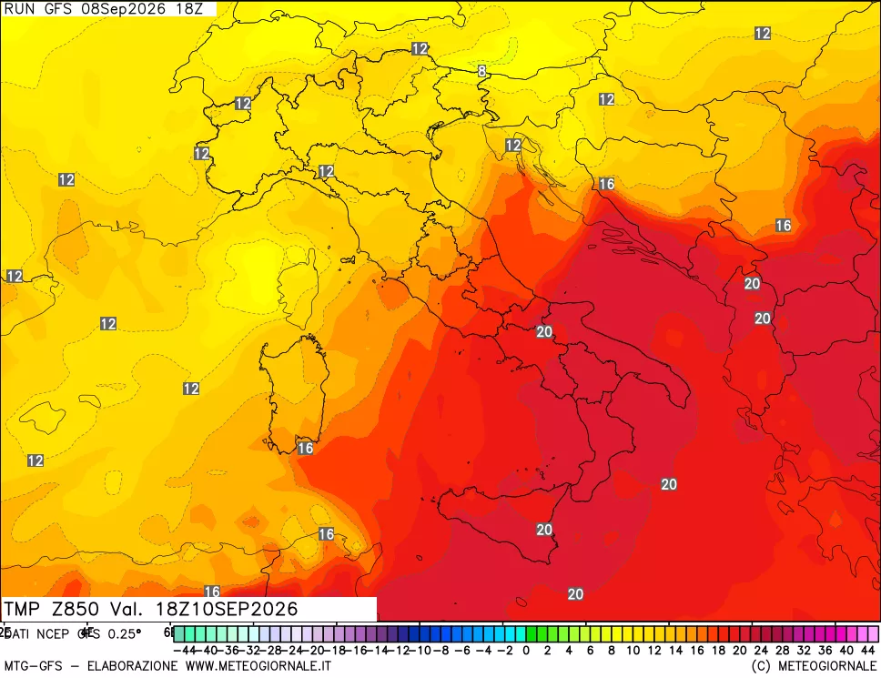 mappa 850 hPa Temp