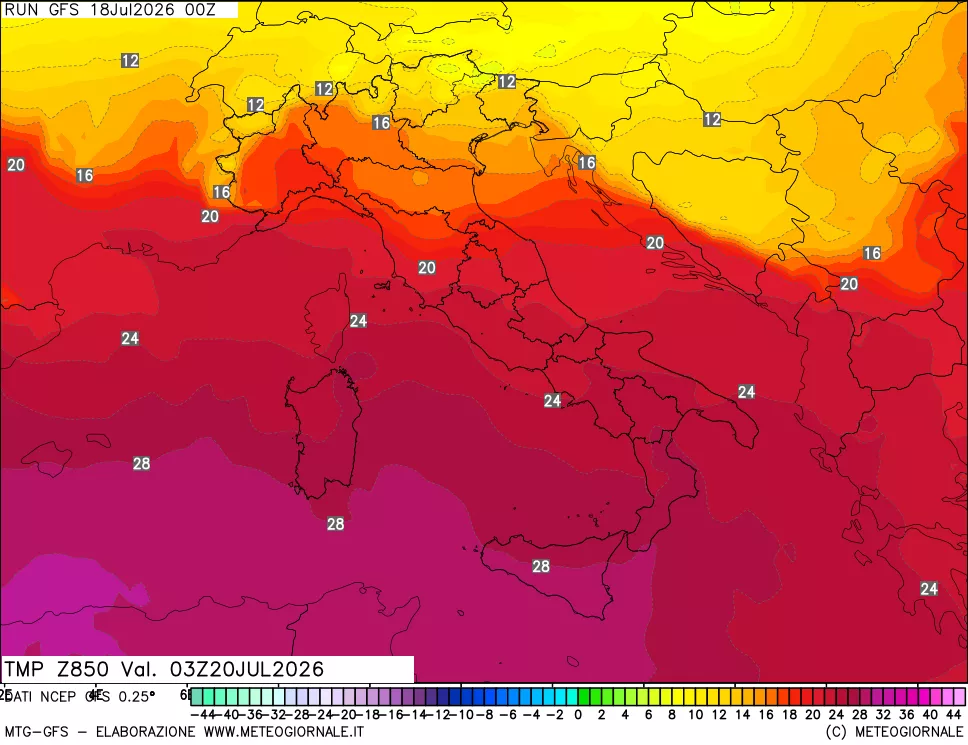 mappa 850 hPa Temp