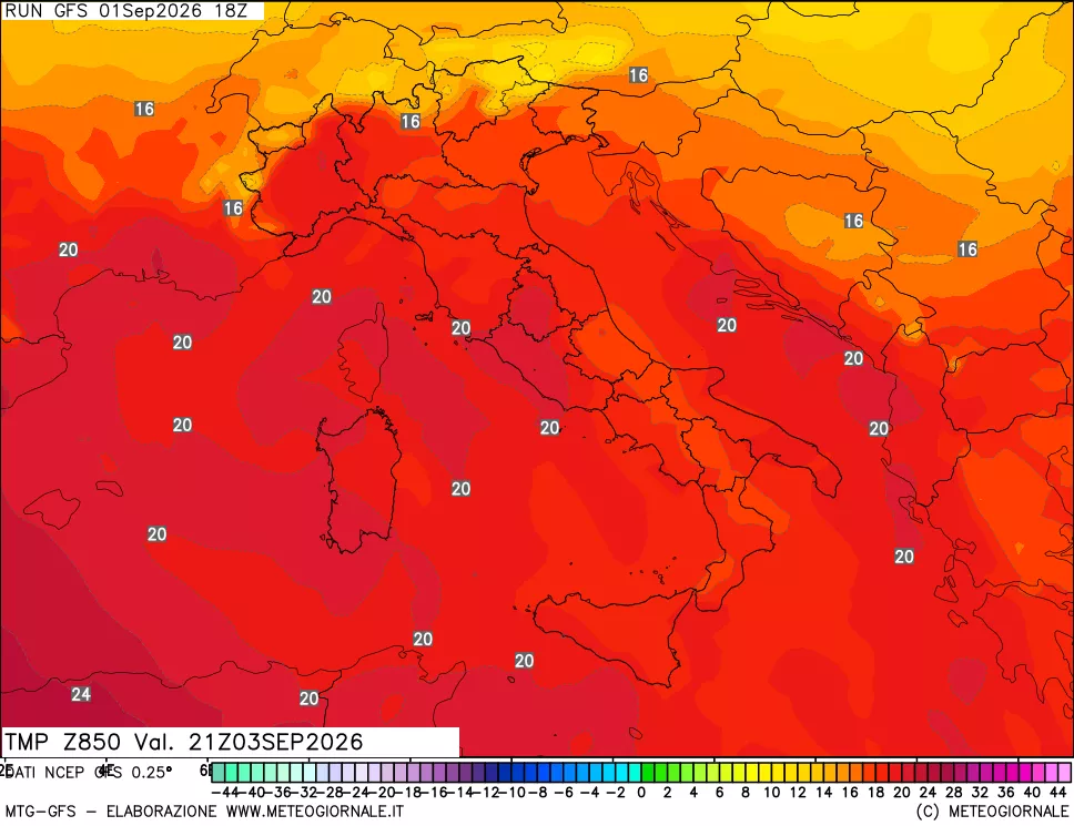 mappa 850 hPa Temp