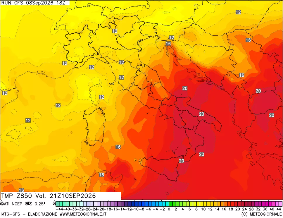 mappa 850 hPa Temp