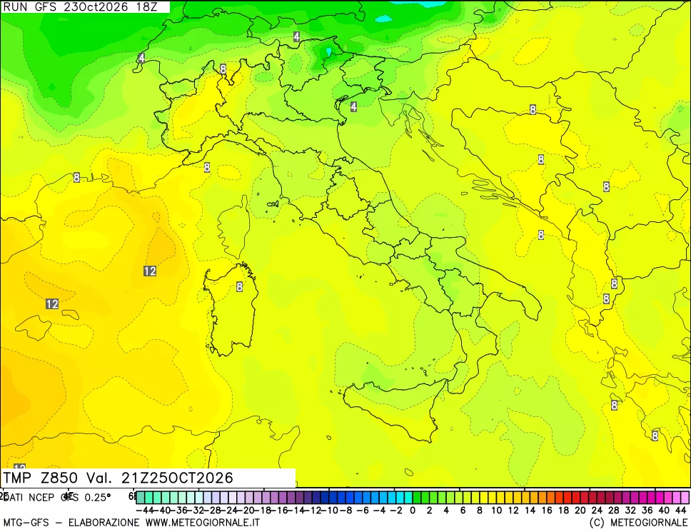 mappa 850 hPa Temp