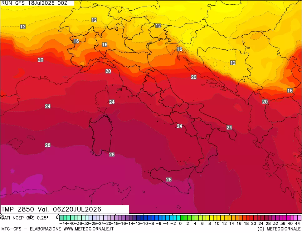 mappa 850 hPa Temp