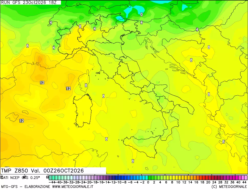 mappa 850 hPa Temp