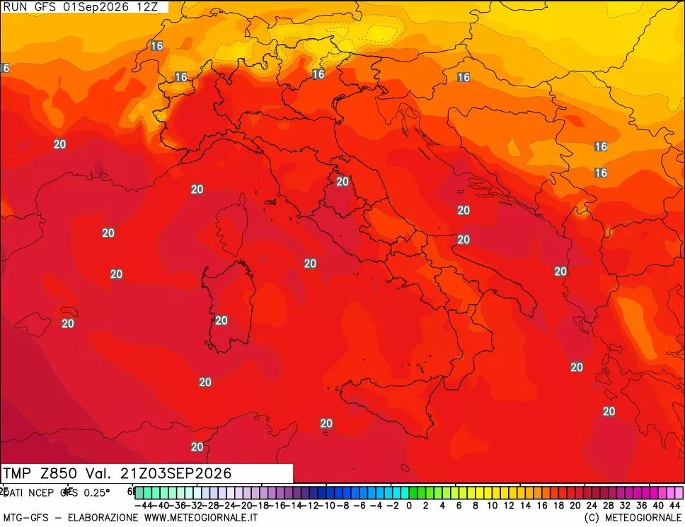 mappa 850 hPa Temp