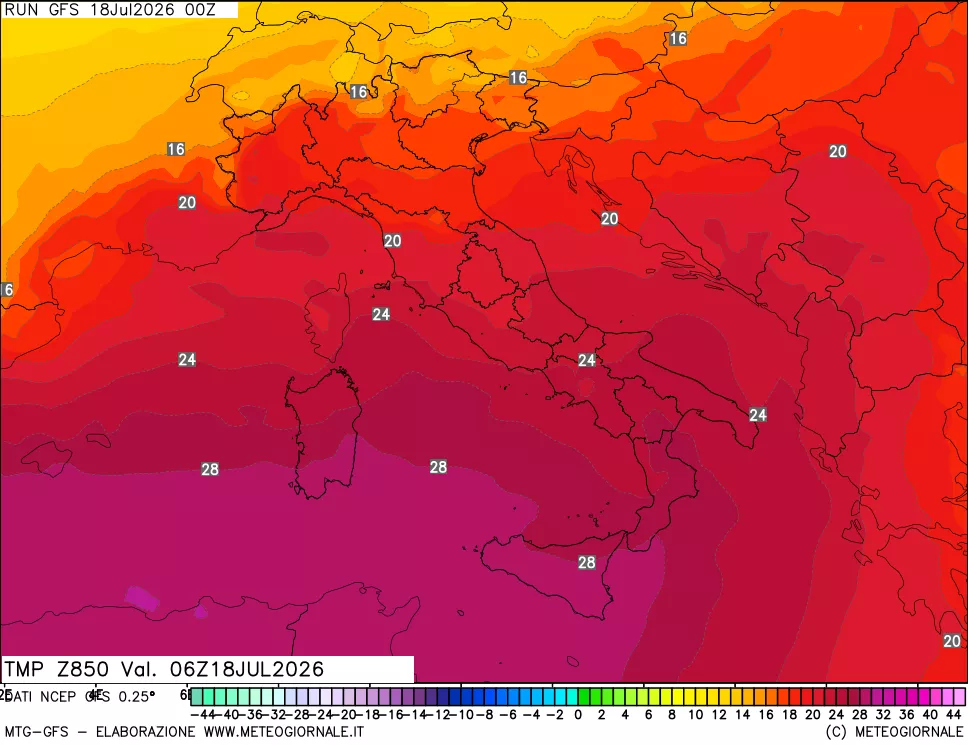 mappa 850 hPa Temp