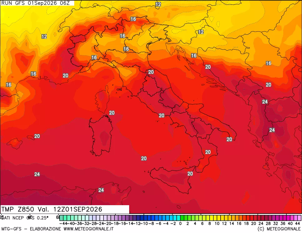 mappa 850 hPa Temp