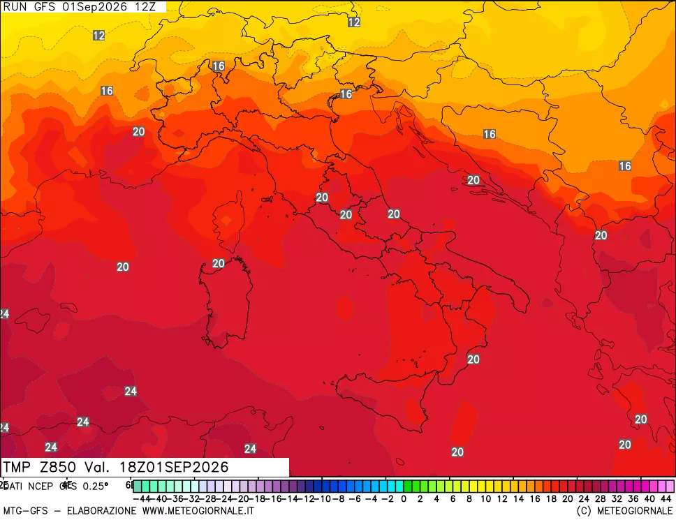 mappa 850 hPa Temp