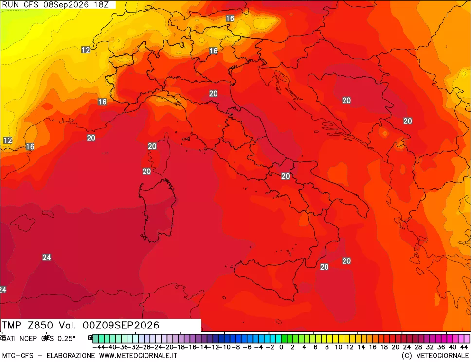 mappa 850 hPa Temp