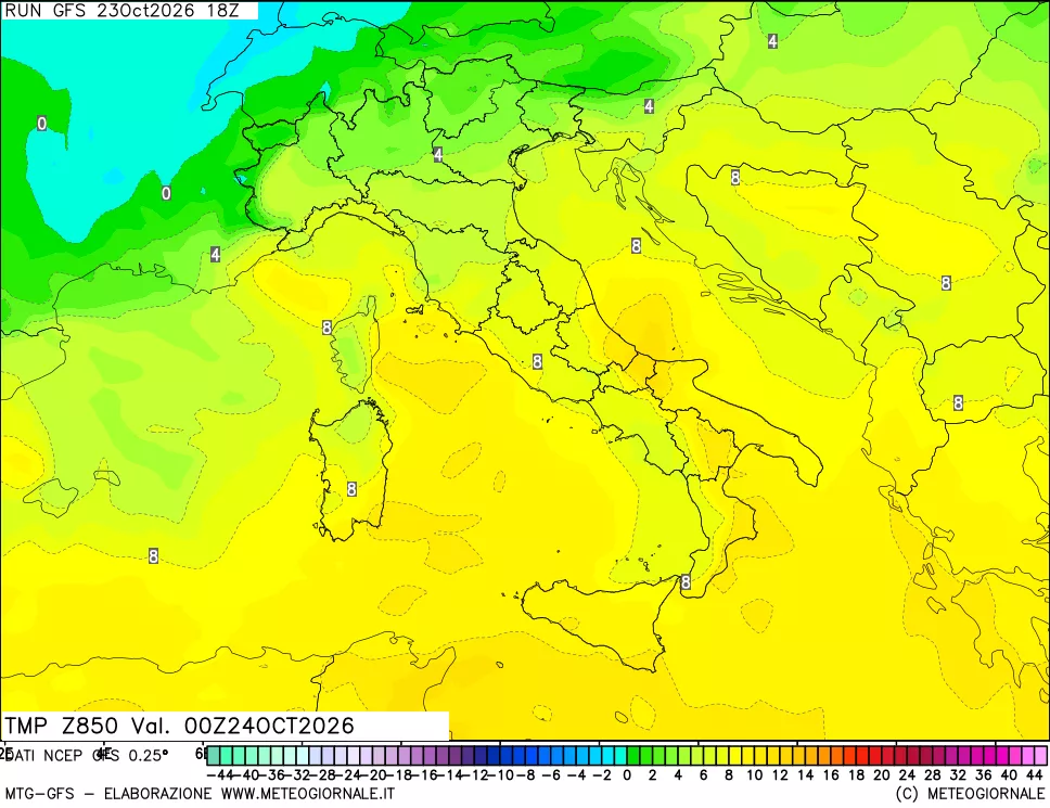 mappa 850 hPa Temp