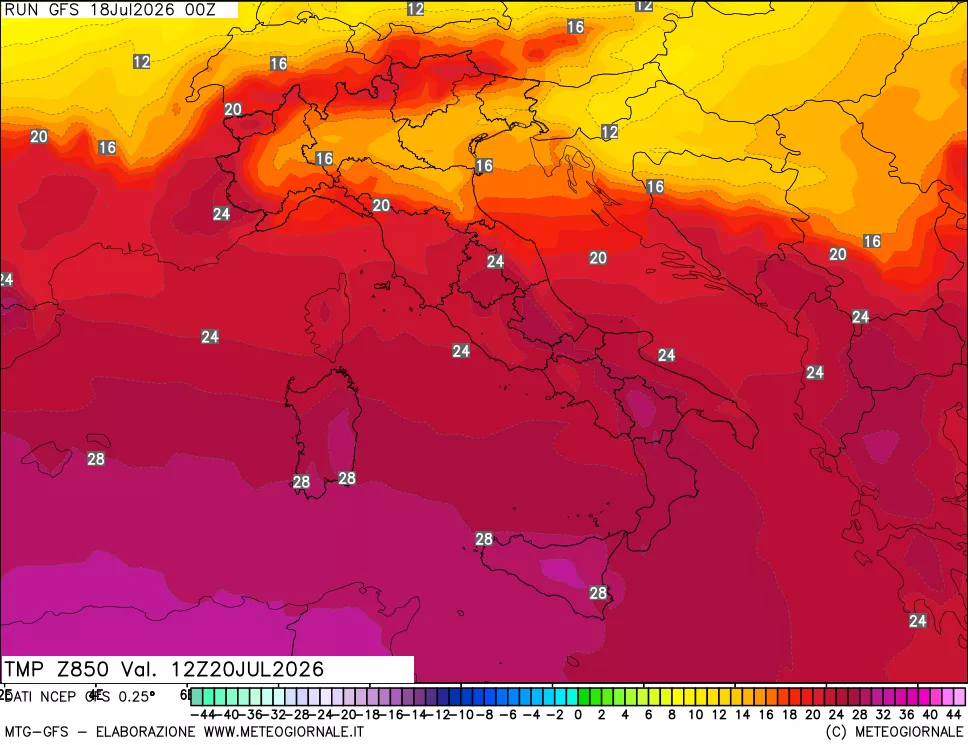 mappa 850 hPa Temp