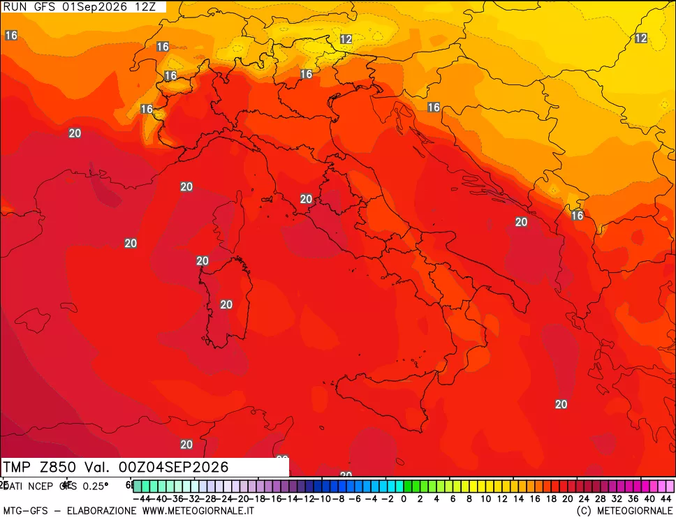 mappa 850 hPa Temp