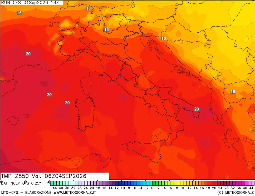 mappa 850 hPa Temp