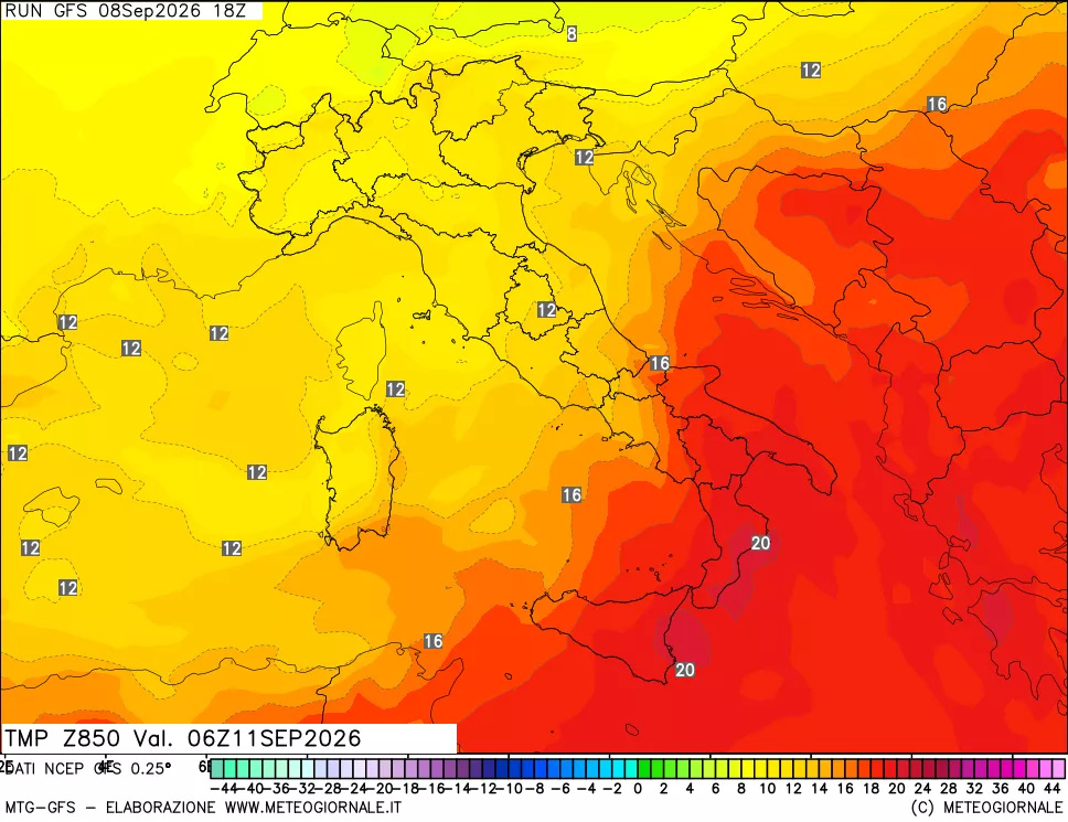 mappa 850 hPa Temp
