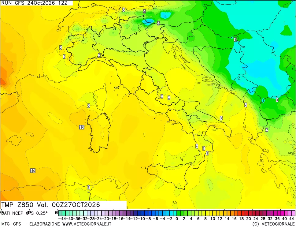 mappa 850 hPa Temp