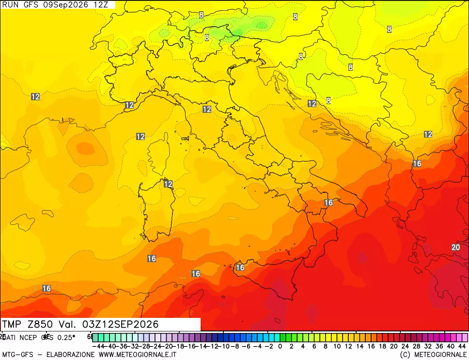 mappa 850 hPa Temp
