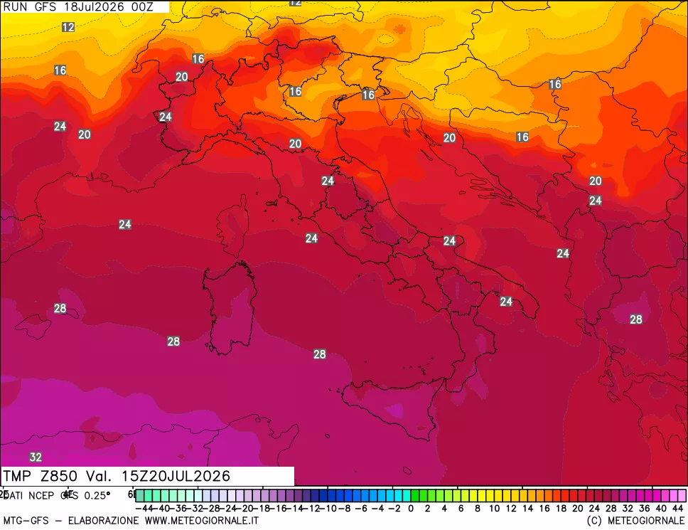 mappa 850 hPa Temp