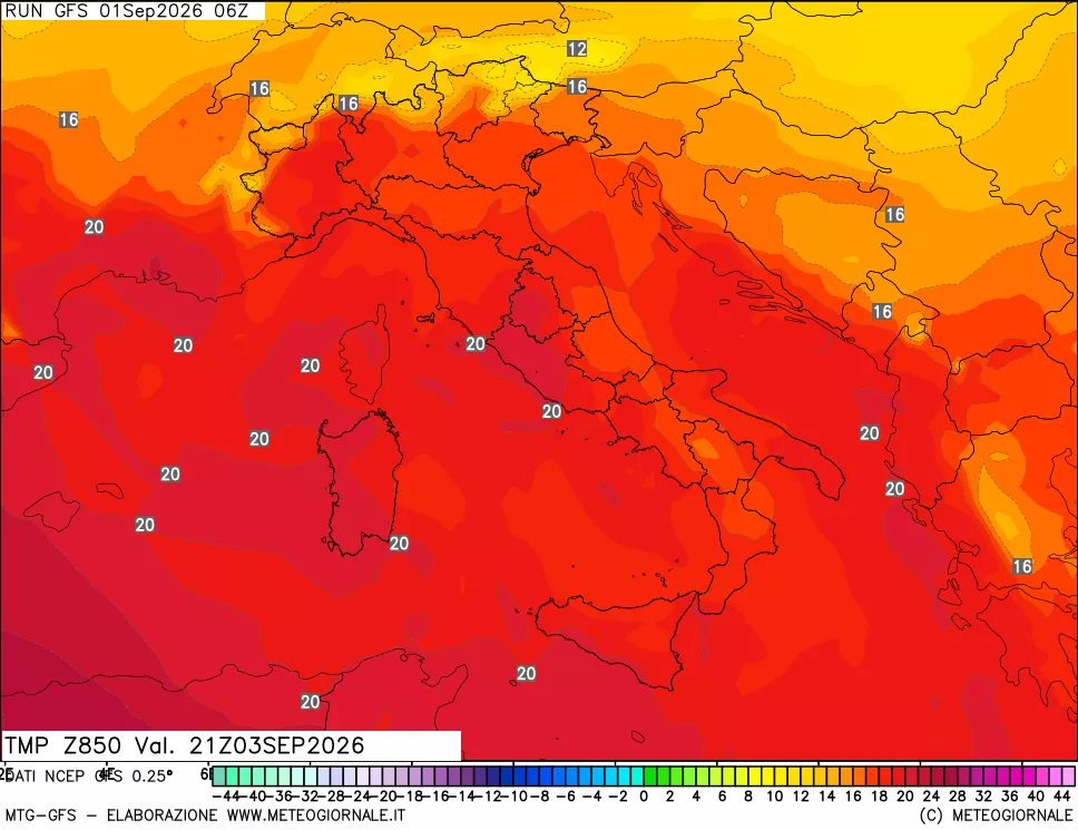 mappa 850 hPa Temp