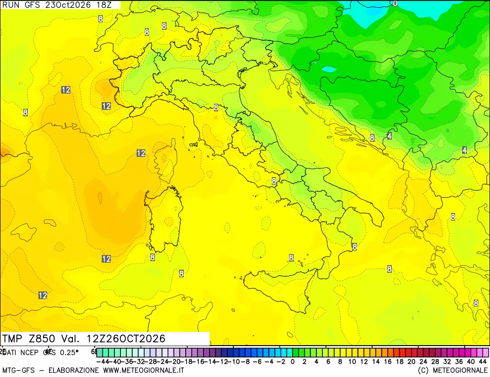 mappa 850 hPa Temp