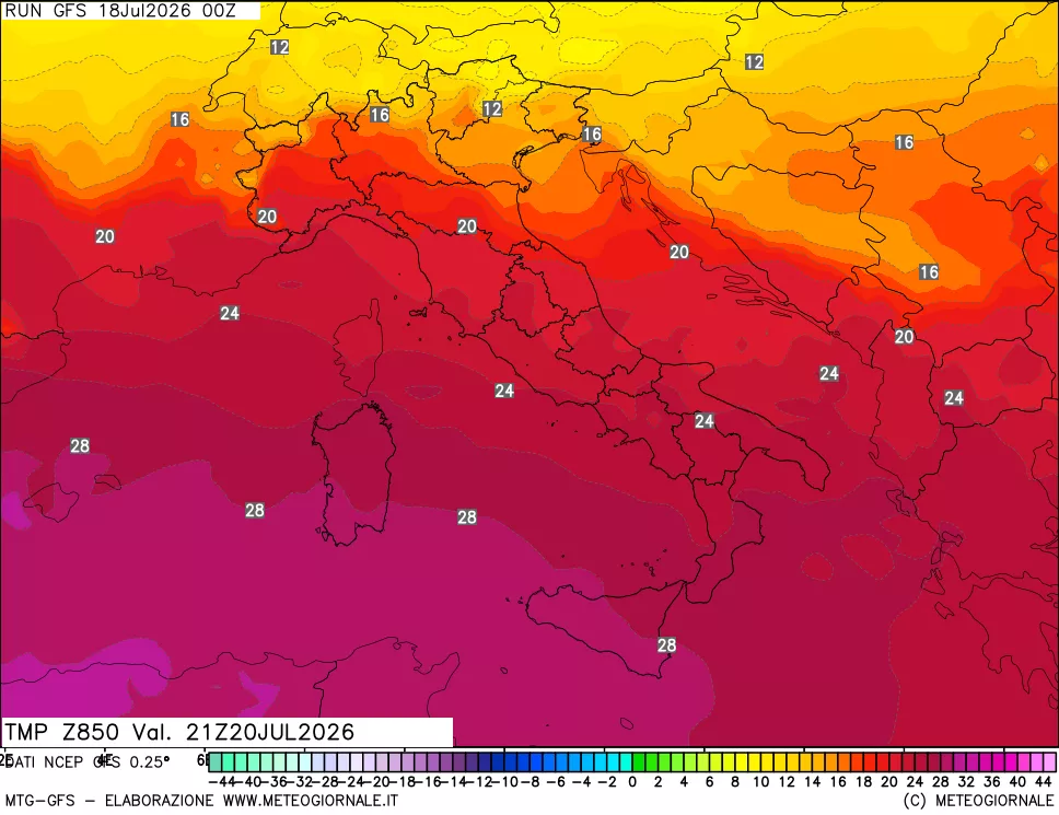 mappa 850 hPa Temp